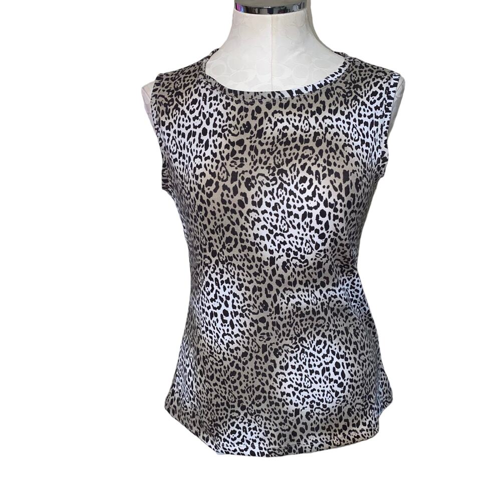 AK Anne Klein Classic Leopard Print Sleeveless High Neck Blouse Size Large